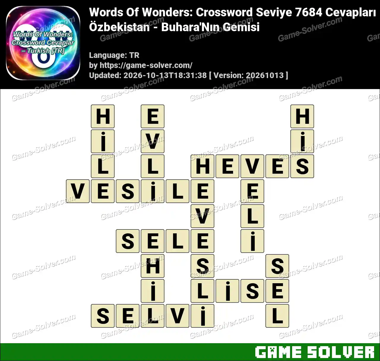 Words Of Wonders: Crossword Seviye 7684 Cevapları – Özbekistan – Buhara’Nın Gemisi